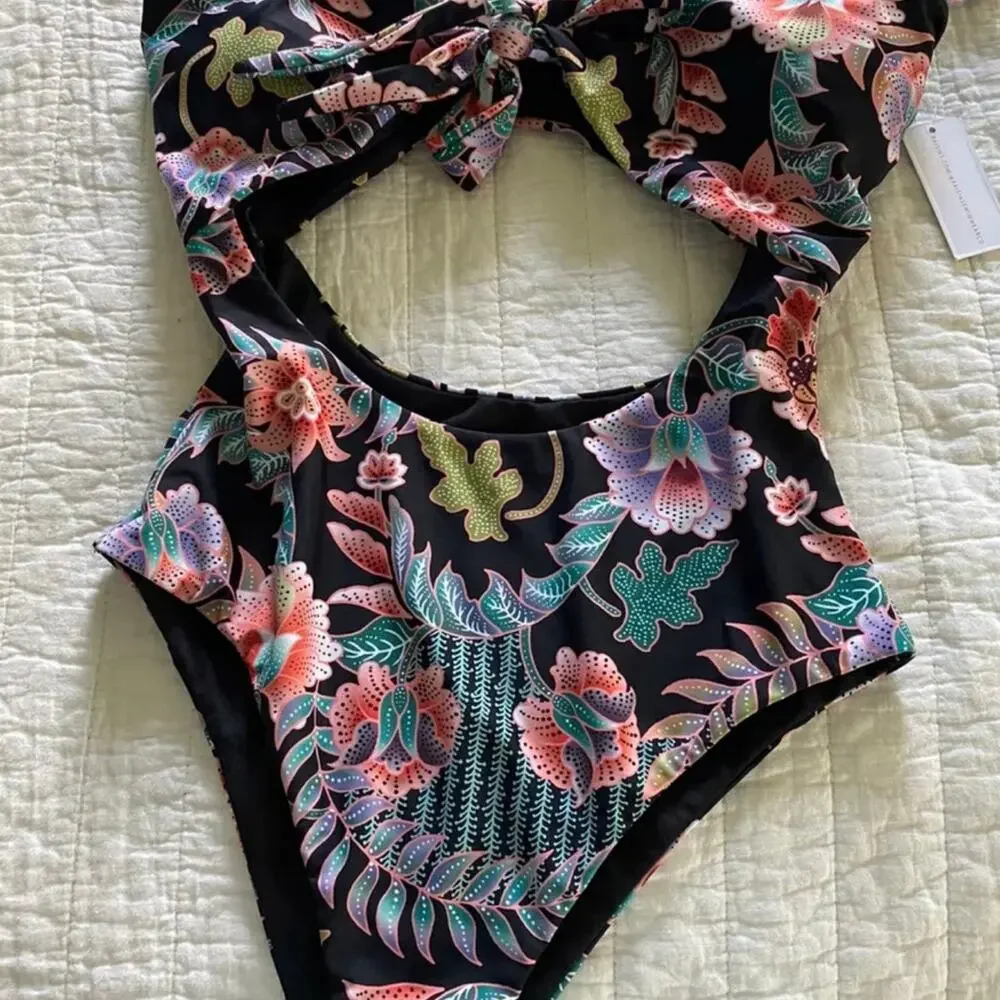 New Raisins Cheeky Cutout One Piece Medium Black Floral